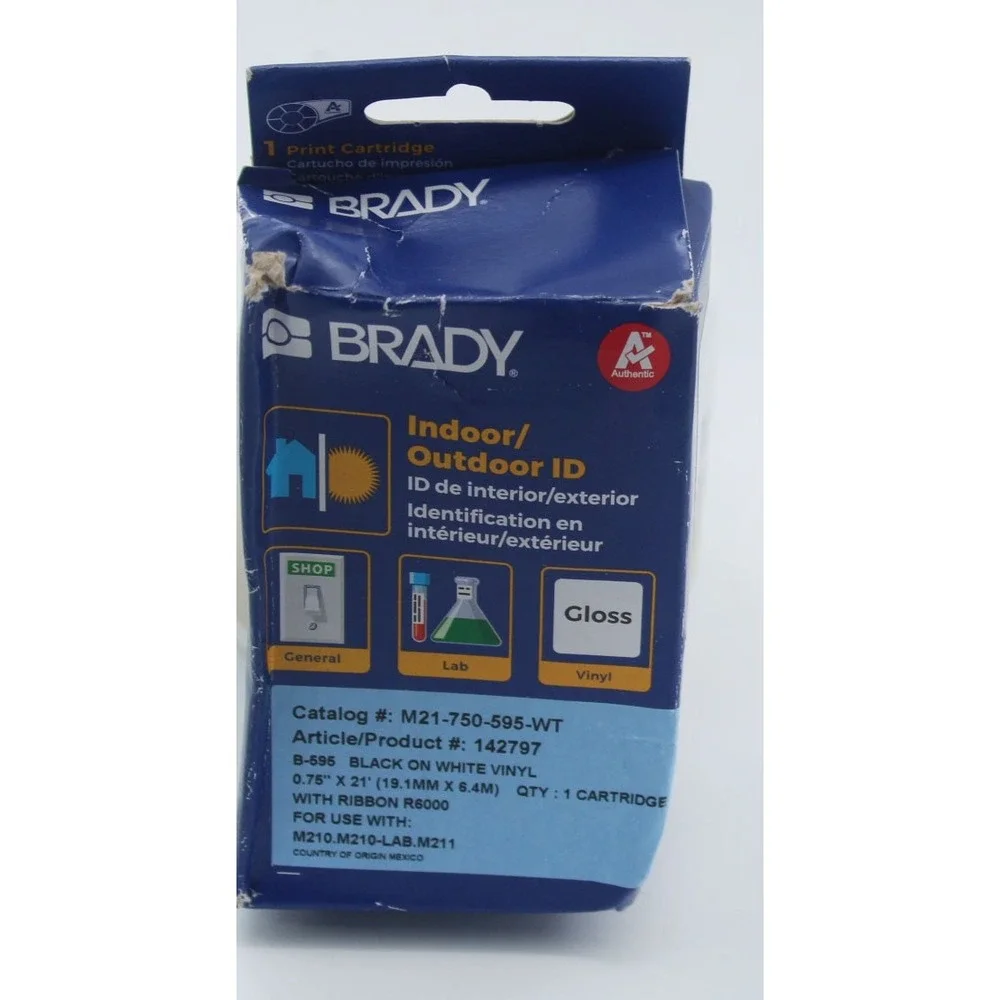 Brady M21-750-595-WT Black on White Vinyl Label Tape Cartridge 0.75 inch x 21 ft